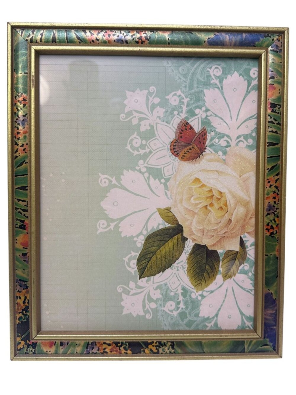 Vintage Floral Border Picture Frame Gold Tone Wood 8x10 Photo Easel Back